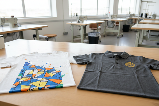 Comparaison entre un t-shirt imprimé et un sweat avec logo brodé.